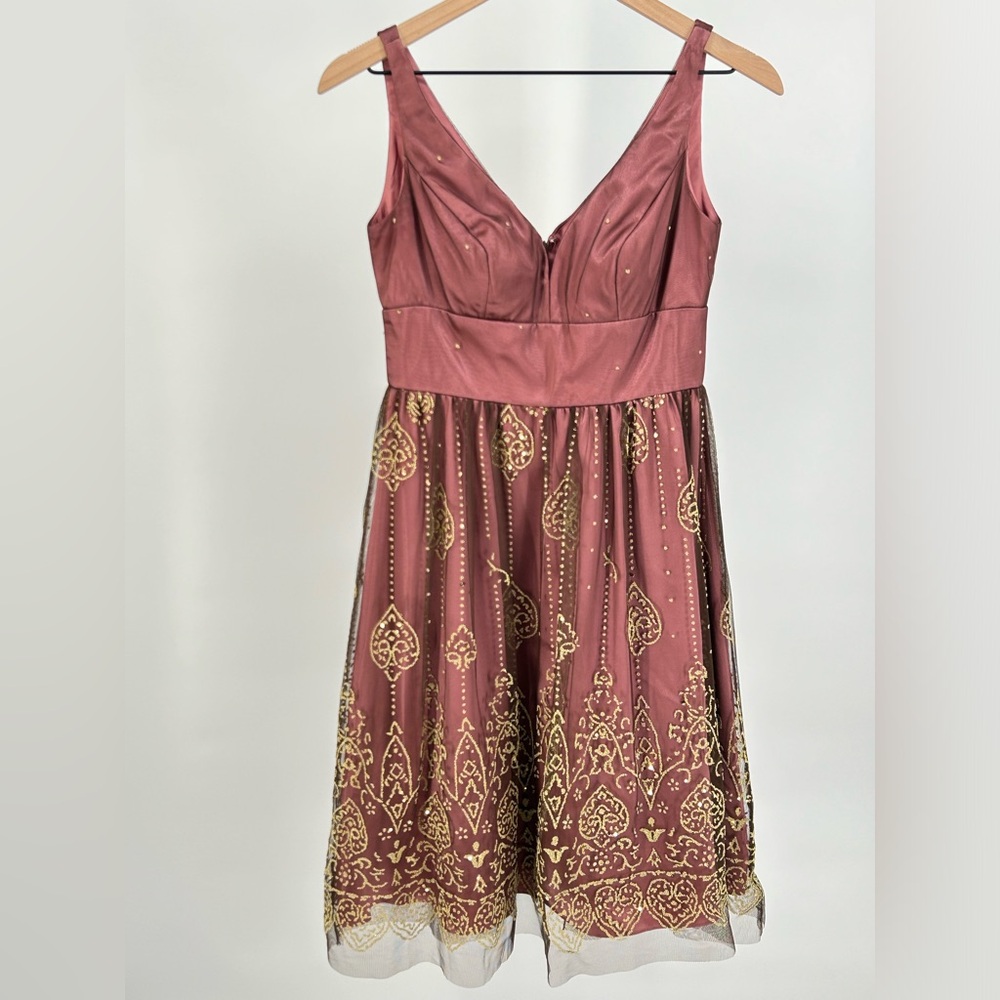 Adrianna Papell Midi Length Mauve Evening Dress- Women's‎ Size 2 Petite